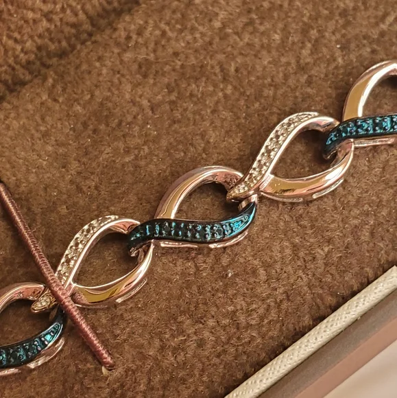 Sterling Blue White Diamond Infinity Bracelet - Picture 12 of 17